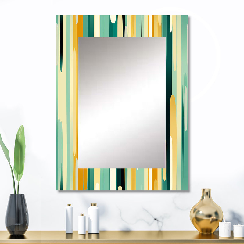 Atai Jungle Green And Yellow Striped Pattern - striped  Decorative Wall Mirror, Striped, Abstract Large Mirror, Printed Metal Art