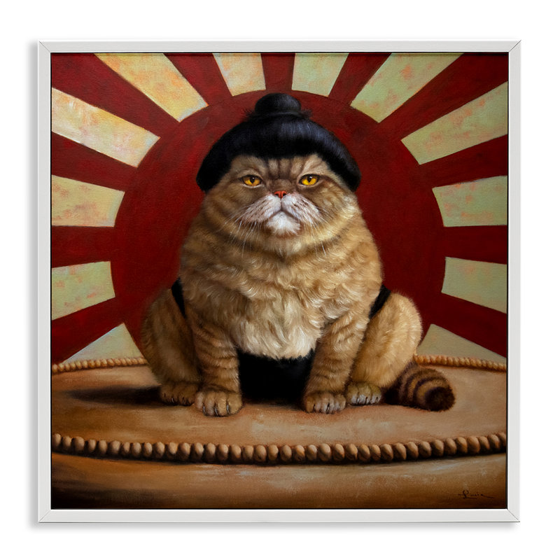 Sumo chat avec rayons de soleil, estampe numérique, design par Lucia Heffernan, H 12 po x l 12 po