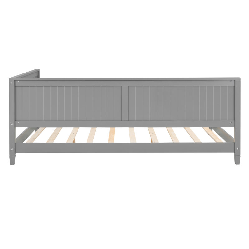 Lit de jour double en bois gris / aspect moderne Mid-Century avec structure polyvalente, Lit double, Gris foncé