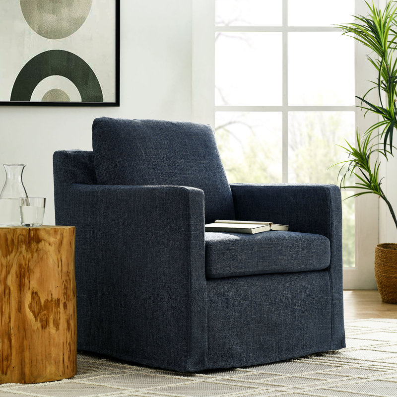 Fauteuil pivotant recouvert de tissu Serene, Tissu bleu ardoise