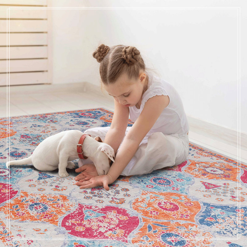 Cream Area Rug, Washable Rug, Low-Pile, Non-Slip, Non-Shedding, Foldable, Kid & Pet Friendly - Area Rugs For Living Room, Bedroom, Kitchen, Dining Room Rug - Perfect Gifts, (Cream)