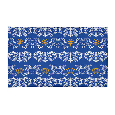 Tapis damassé bleu / blanc