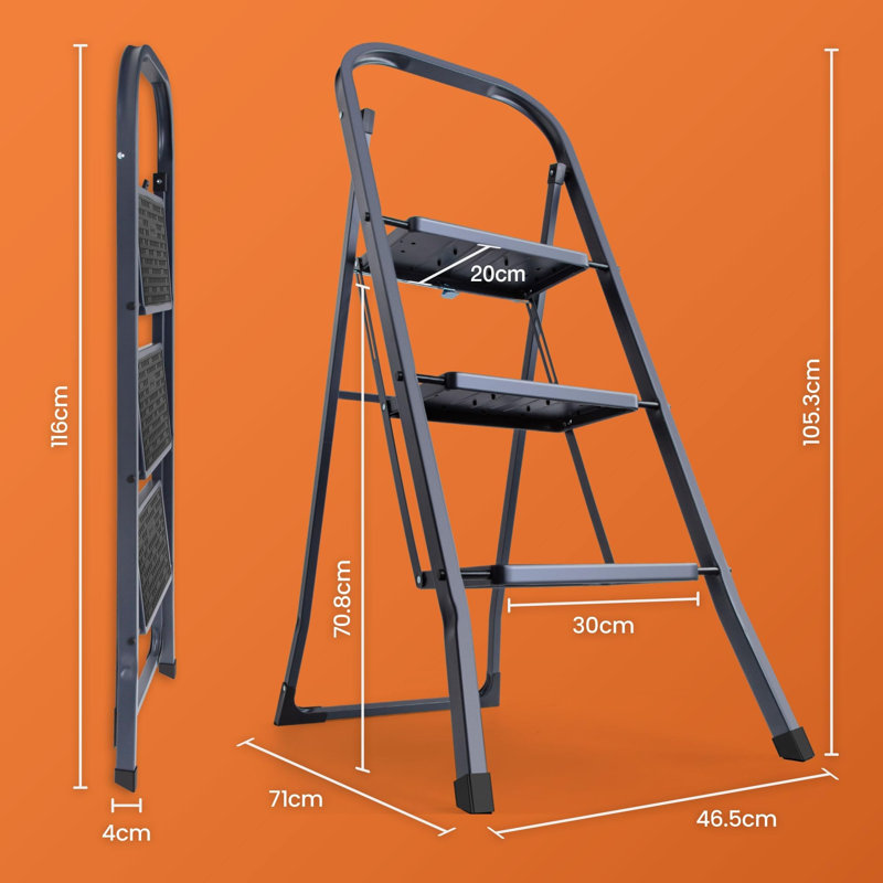 3 Step Ladder – Quality Folding Step Ladder for DIY and Gardening - Anti Slip Feet, Easy to Store Ladder, 150KG Max Capacity