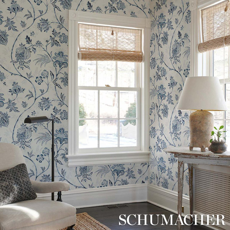 Schumacher x Mark D. Sikes Chinoiserie Vine Wallpaper, Cobalt