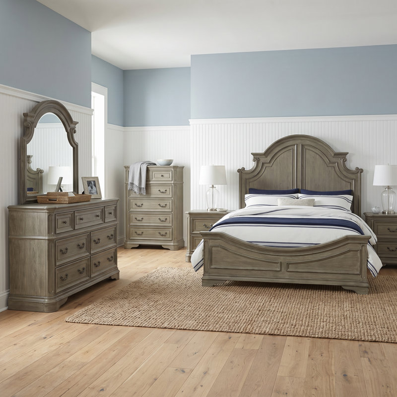 Ensemble de chambre à coucher 6 pièces Popel Colchester, Brown, 6 Pcs: Bed, 2 Dressers, Mirror, 2 Nightstands, King