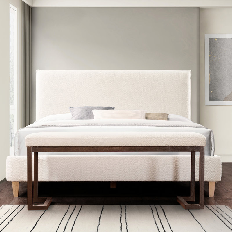 Boucle Upholstered Pelican - Pearl White For Bedroom Comfort Bench & Soft