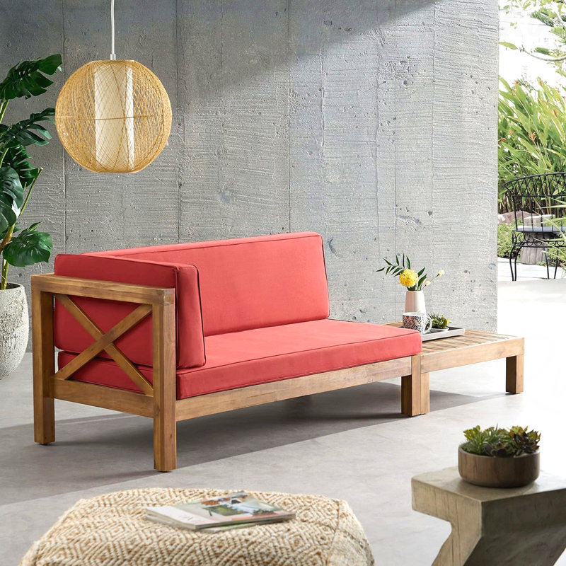 BANC D'ANGLE EN X AVEC TABLE BASSE, ROUGE