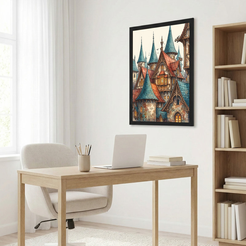 Art mural sur toile, château médiéval, H 24 po x l 16 po