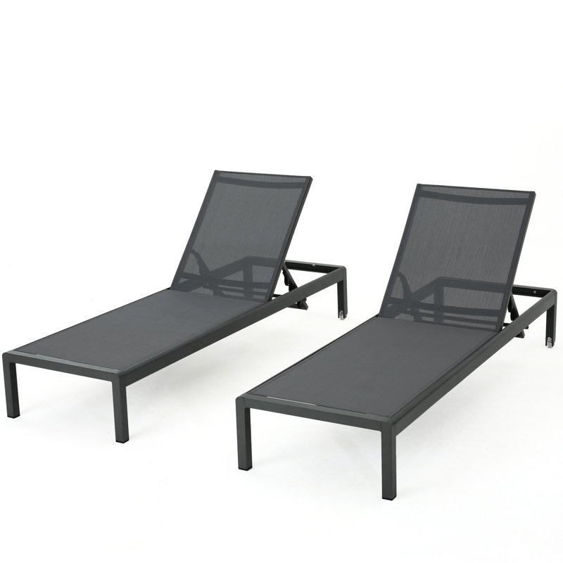 2 Chaise longue d'extérieur en maille grise, durable, élégante - gris