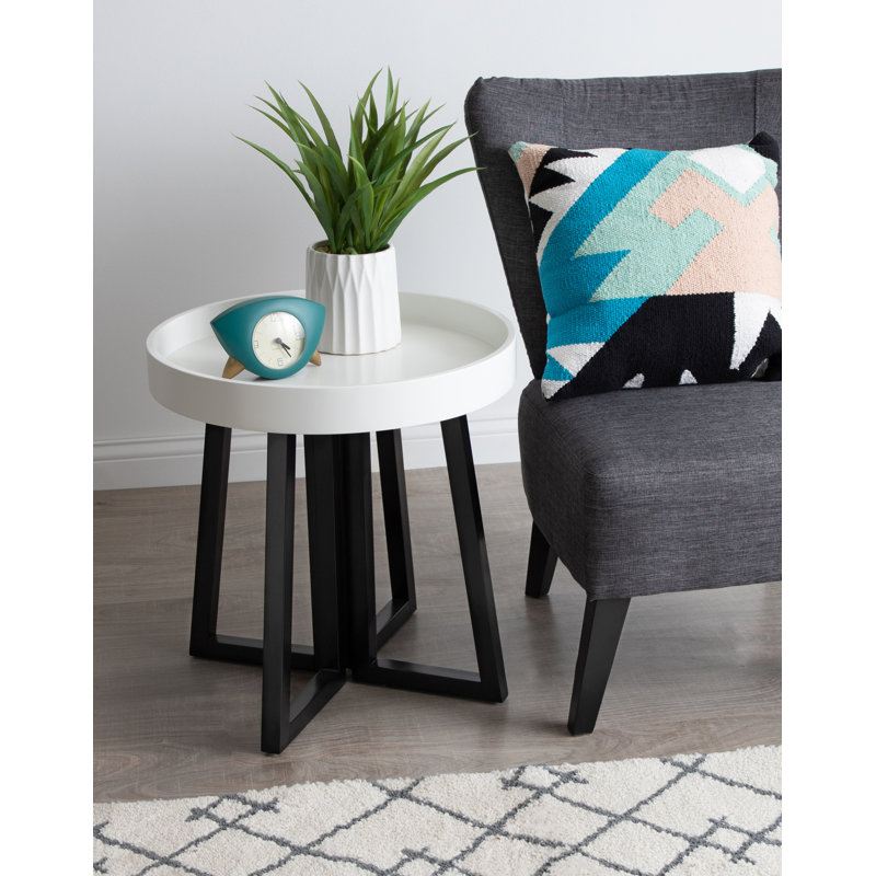 Mayflower End Table, White, Black, 20" H x 20" W x 20" D
