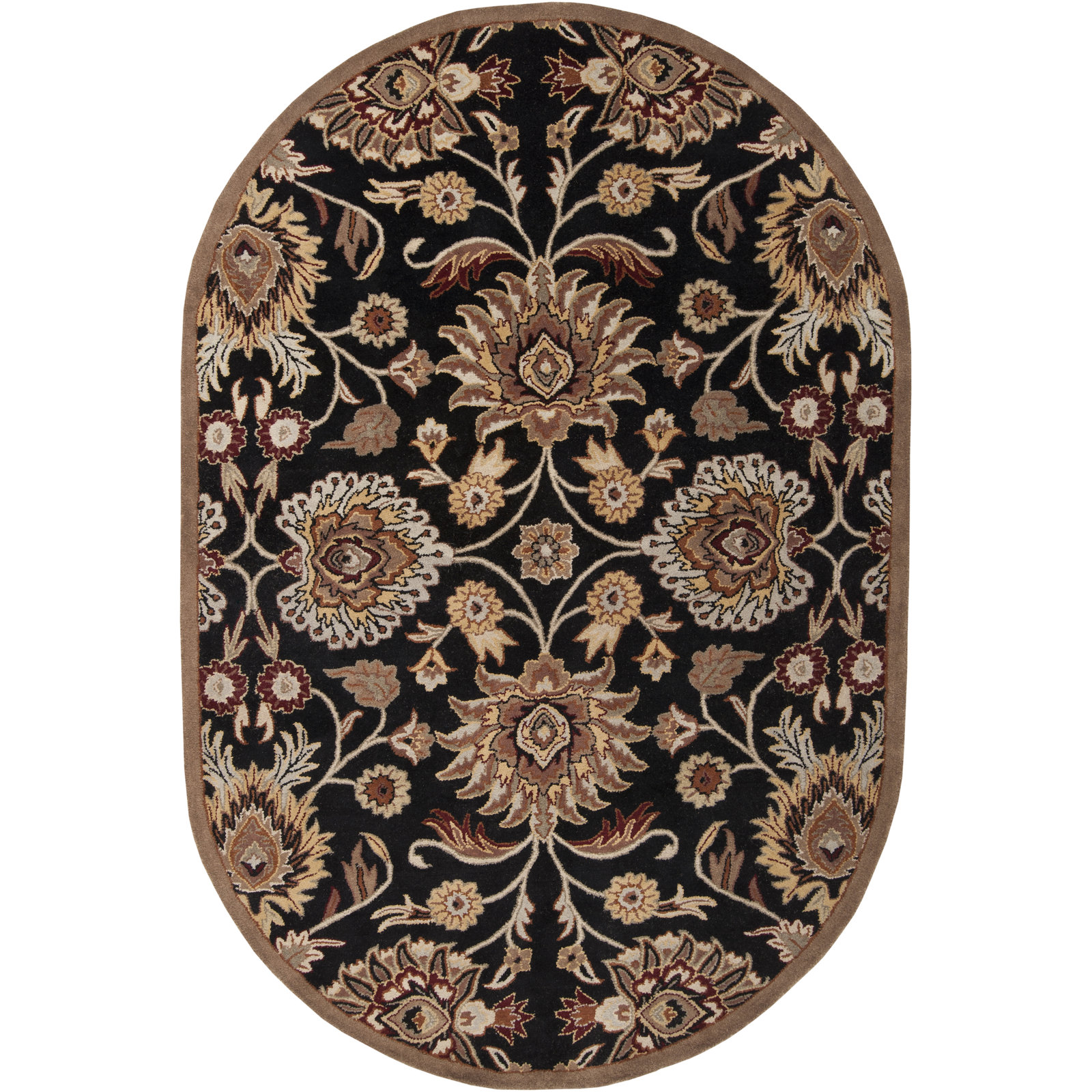 Arden Floral Hand-Tufted Wool Black/Camel Area Rug, Oval 8' x 10'