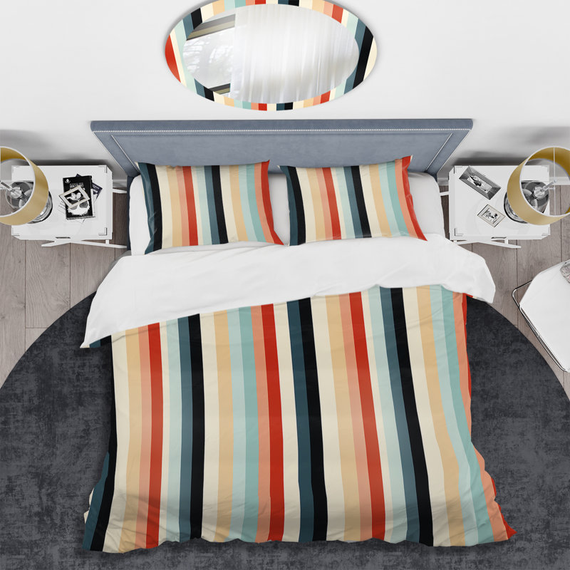 Ensemble de housse de couette à rayures colorées Nostalgia, Housse de couette pour très grand lit et 2 très