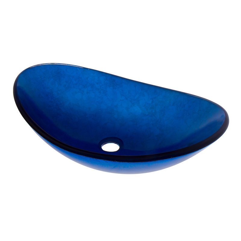 Blue Foiled Glass Oval Vessel Bathroom Sink