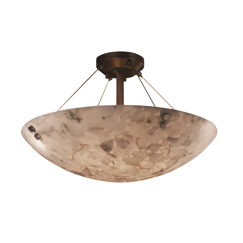 Wilibald Shaved Alabaster Rocks Cast Into Resin Semi Flush Mount, Dark Bronze, 1, Yes