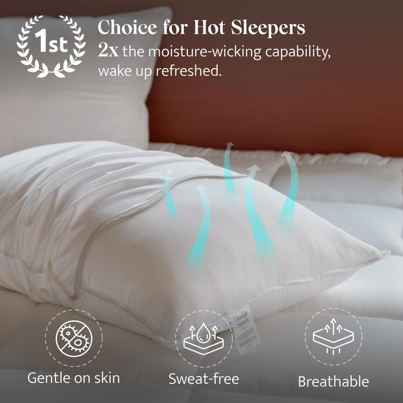 Oreiller respirant double point doux et rafraîchissant en mélange de coton Tencel Lyocell pour le ventre et le dos, Standard