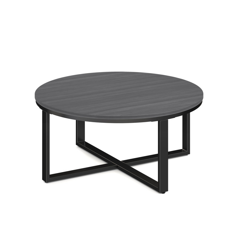 | Kora | Table d'appoint ronde 36 po avec base en métal noir, Gris côtier