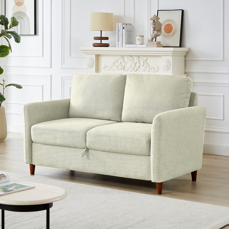 Linen Flared Arm Loveseat with Storage, 34.7" H x 56.3" W x 31.2" D, Beige
