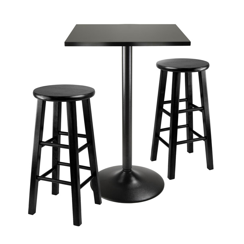 Ensemble de salle à manger 3 pièces à hauteur de comptoir Alayzha au fini noir, H 34,32 po x l 23,32 po x P 23,32 po