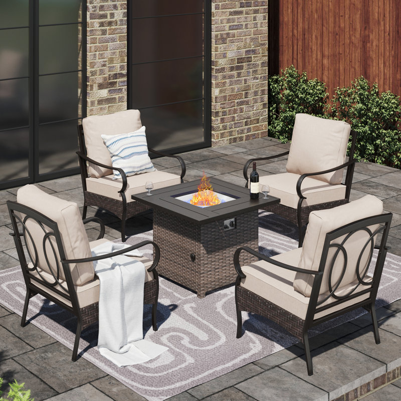 Ensemble de conversation pour l'extérieur 4 personnes avec table foyer, Denim Blue