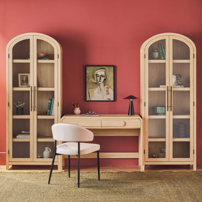 Sitarski 3 Piece Curved Waterfall Writing Desk with Glass Door Arch Bookcases