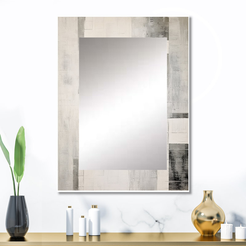 Gris gris blanc platine I - formes abstraites grand miroir mural, miroir décoratif moderne, impression d'art en métal