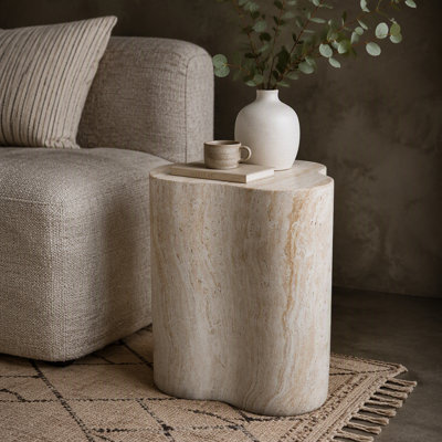 Table d'appoint d'extérieur / d'intérieur Organic Look Travertine MGO, hauteur 18,11 po résistante aux intempéries pour patio, salon et chambre à coucher