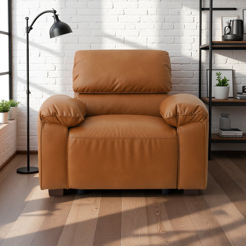 43" Faux Leather Armchair Sofa with Wide Armrest