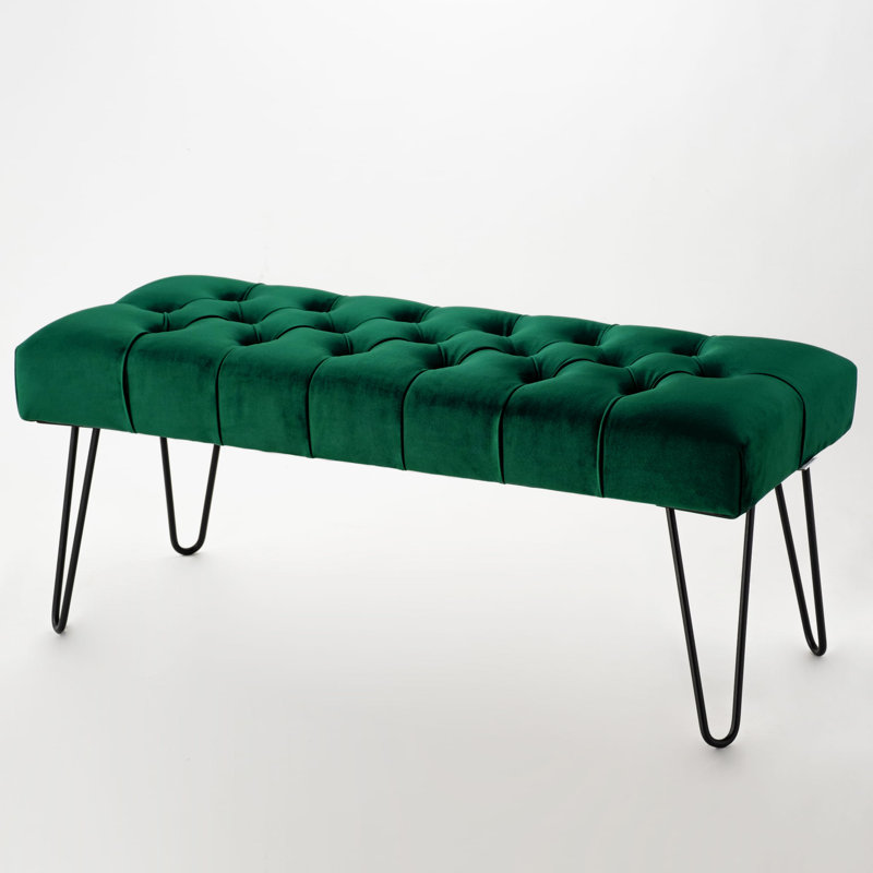Peebles 45cm Wide Tufted Rectangle Solid Colour Footstool Ottoman, Bottle Green