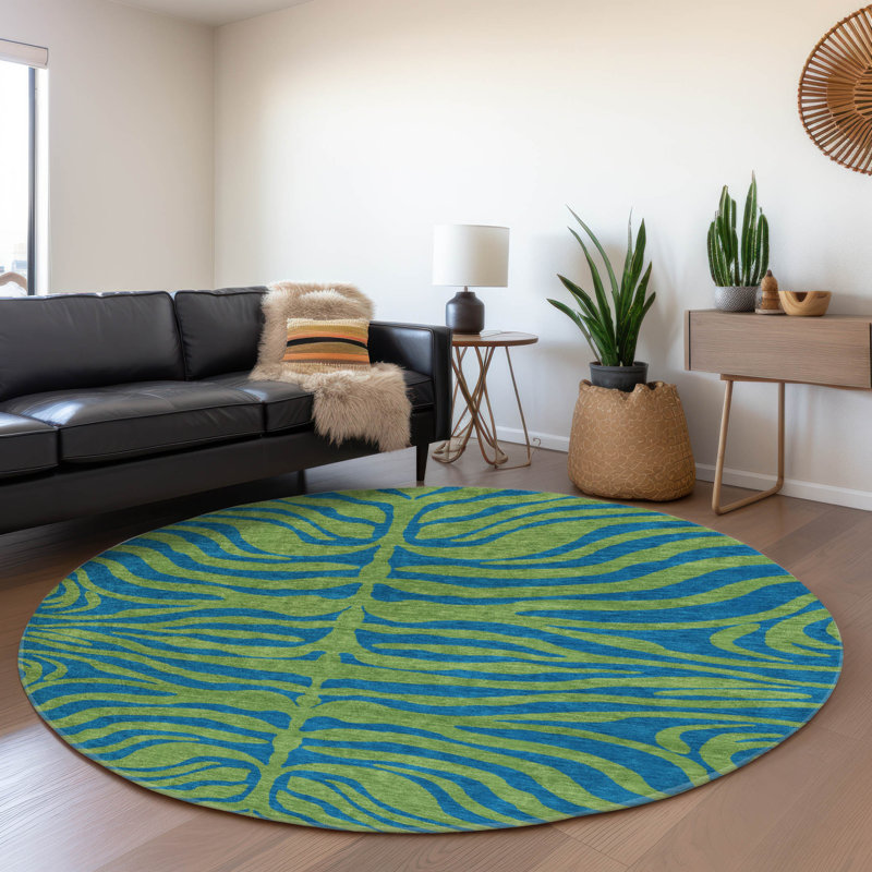 Premium Machine Washable Corum AMF1043 Animal Print Rug, Round 8'