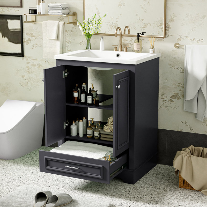 Meuble-lavabo 24 po avec lavabo en céramique, Bleu gris