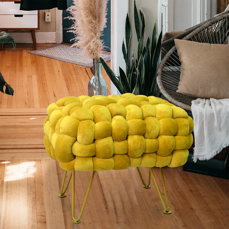 Opheim Velvet Ottoman, Lemon Curry Velvet