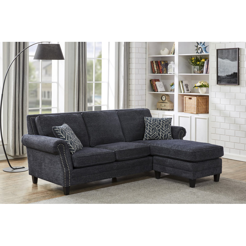 Canapé et méridienne réversible en chenille de 91,5 po de largeur Clemmer, Chenille bleue
