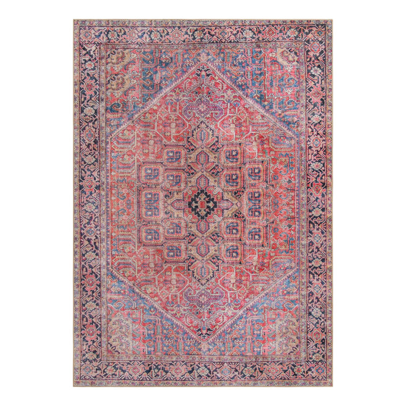 Tapis rouge / bleu marine / beige Prague, Rectangle 7 pi 10 po x 11 pi