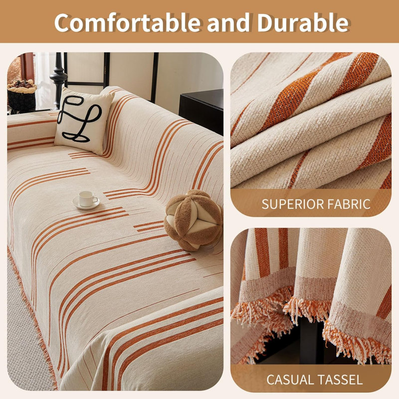 Housse pour canapé à 3 coussins Boho Chenille - Antidérapant lavable pour animal de compagnie, H 1 po x l 134 po x P 91 po