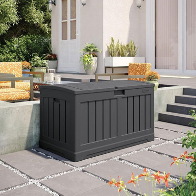 50 Gallon Pepper Finish Resin Deck Storage Box, Weather Resistant Outdoor Container With Arched Lid For Patio, Garden, Poolside And Deck