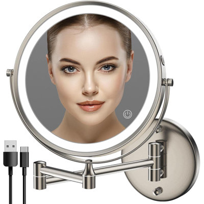 8" Rechargeable Wall-mounted Makeup Mirror Nickel