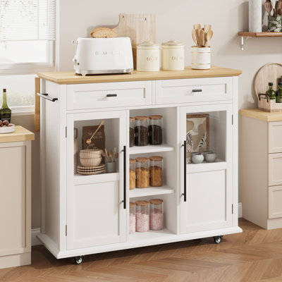 Kitchen Island Cart on Wheels with Foldable Table - 2-Tier Rolling Cart with Storage Shelf and Towel  for Kitchen Use
