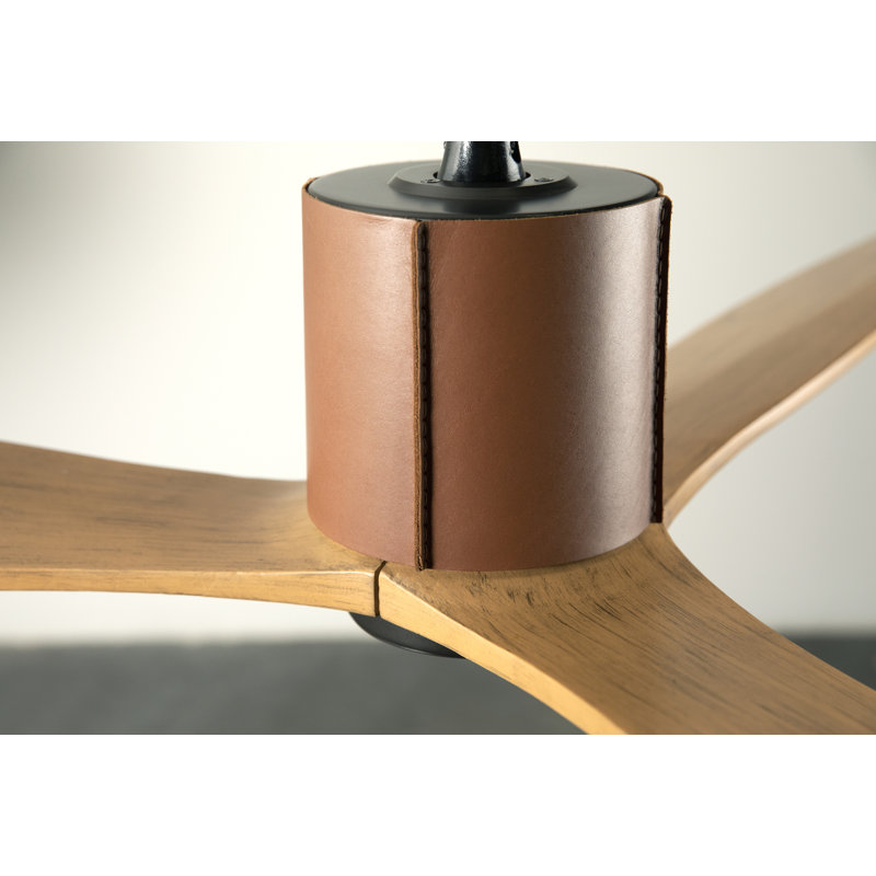 LeatherLuxe Downrod Ceiling Fan, Dark Bronze/Tan, Wall Control, Maple