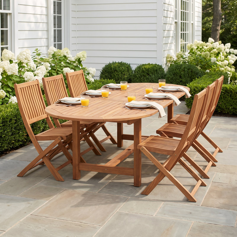 9-piece Extendable Solid Eucalyptus Wood Patio Dining Set With Folding Chairs