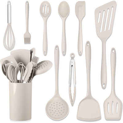 11-Piece Silicone Cooking Utensils Set With Holder, Heat Resistant Non-Scratch Kitchen Tools For Nonstick Cookware, Food-Grade Spatula Turner Spoon And More