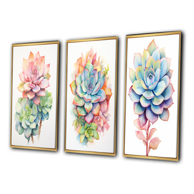 «Blossoming Succulent In Tender Retro Pink II», 3 pièces sur toile