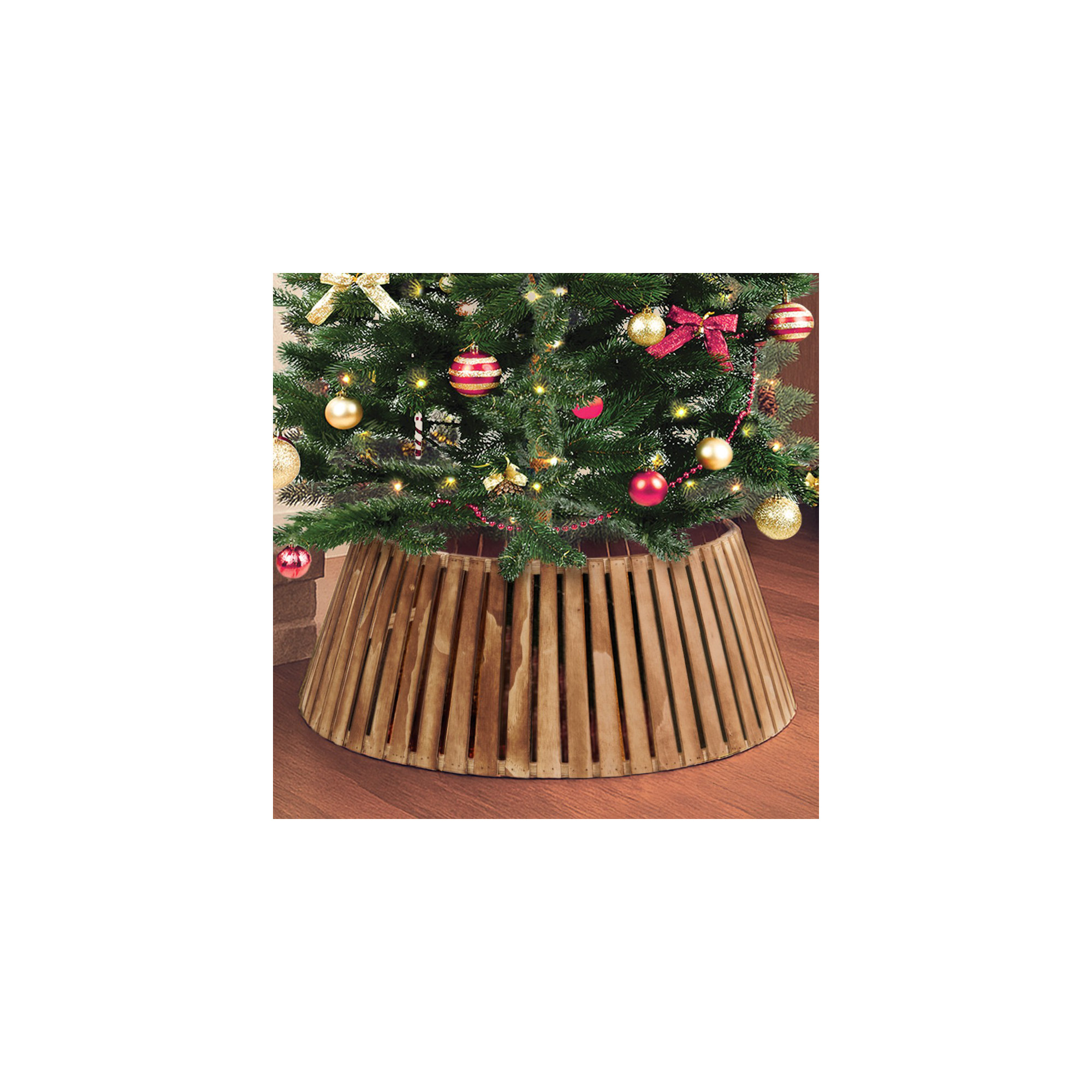 Slated Wood Tree Collar, Natural Smoke, Brown