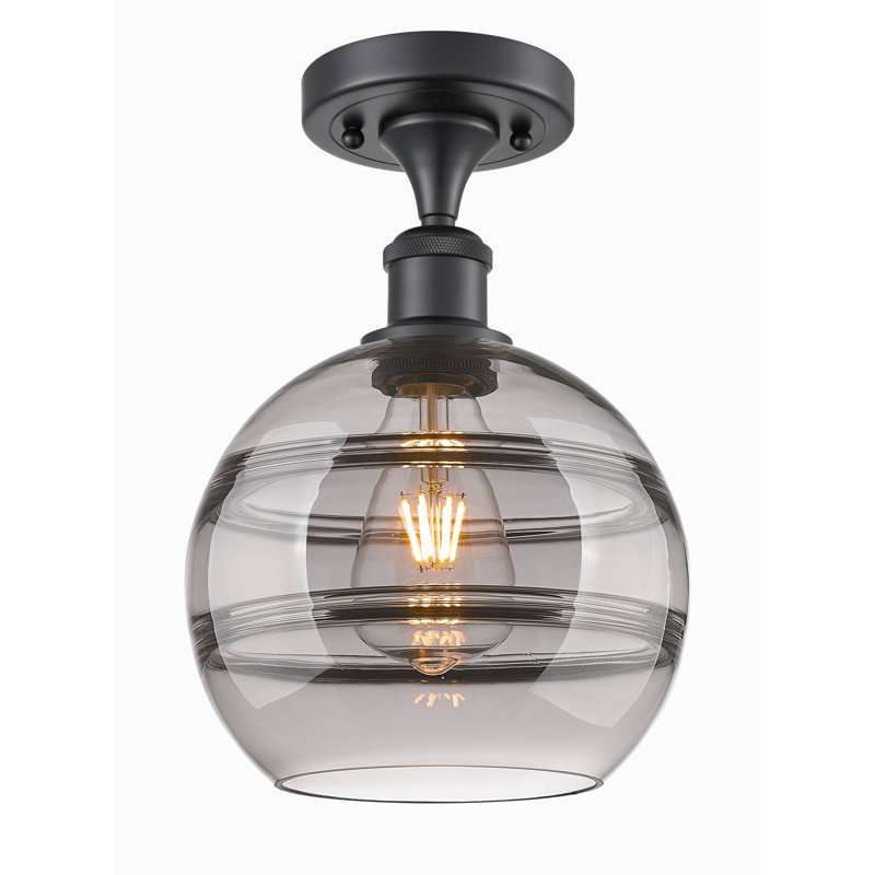 Plafonnier semi-encastré 1 lumière Ballston - Adrieanna, Noir mat, H 11,13 po x l 8 po x P 8 po, Gris fumée clair