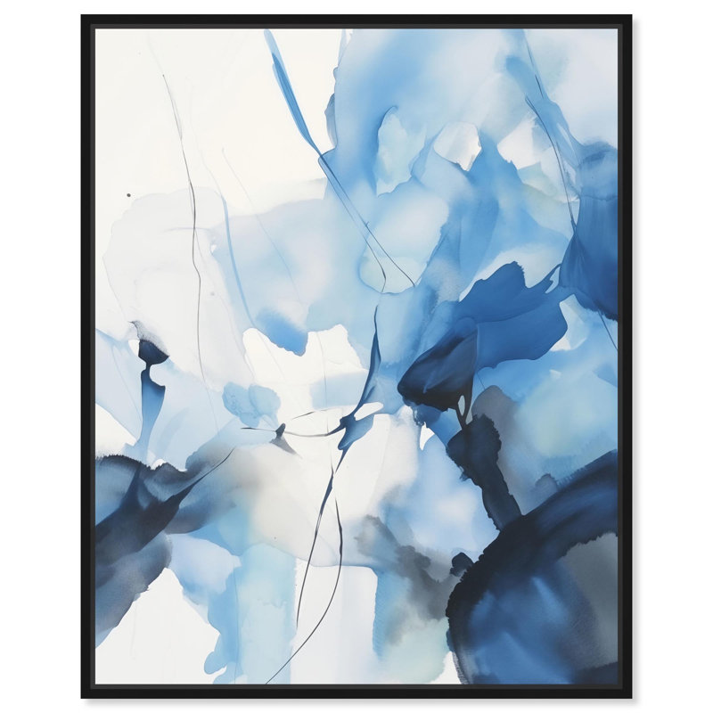 Fleur Bleue II par Art Remedy, H 21 po x l 17 po, Cadre flottant, Noir