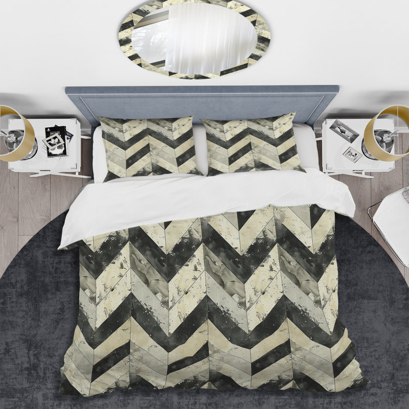 Ensemble de housse de couette moderne à chevrons beige et gris II, Housse de couette très grand + 2 très grandes ta
