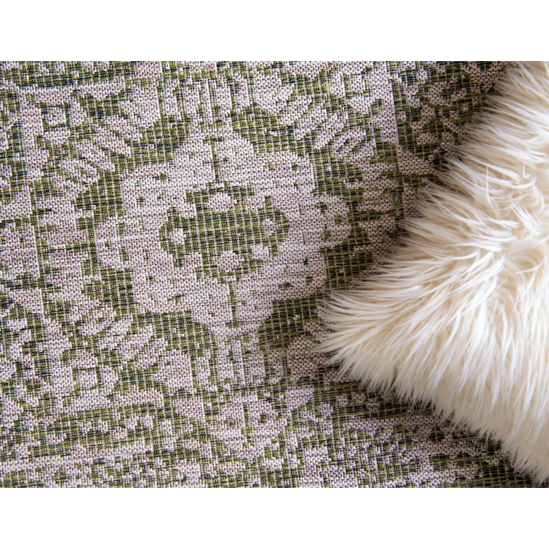 Cowie Green/Gray Indoor/Outdoor Area Rug, Rectangle 9' x 12'2"