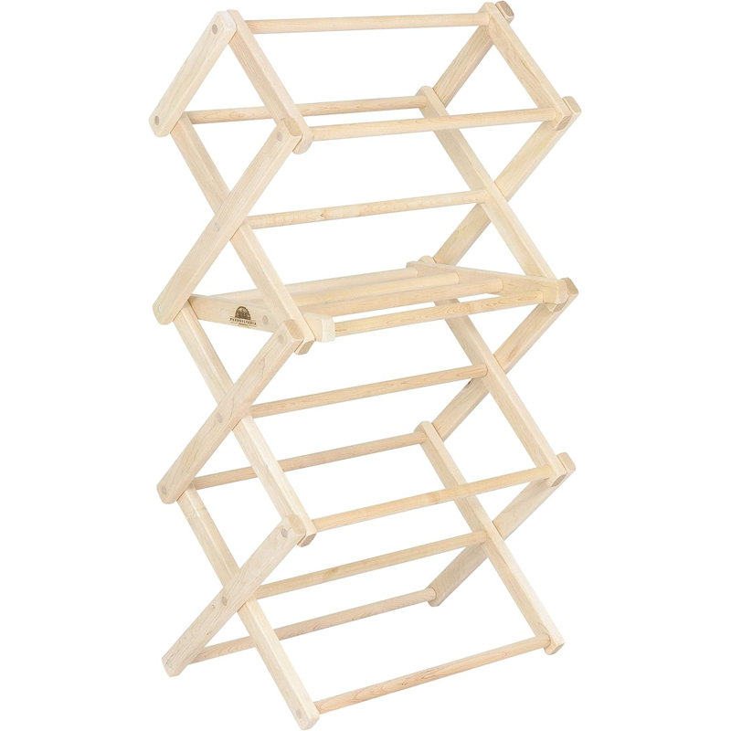 Solid Maple Wood Laundry Drying Rack - Folding For Baby Clothes