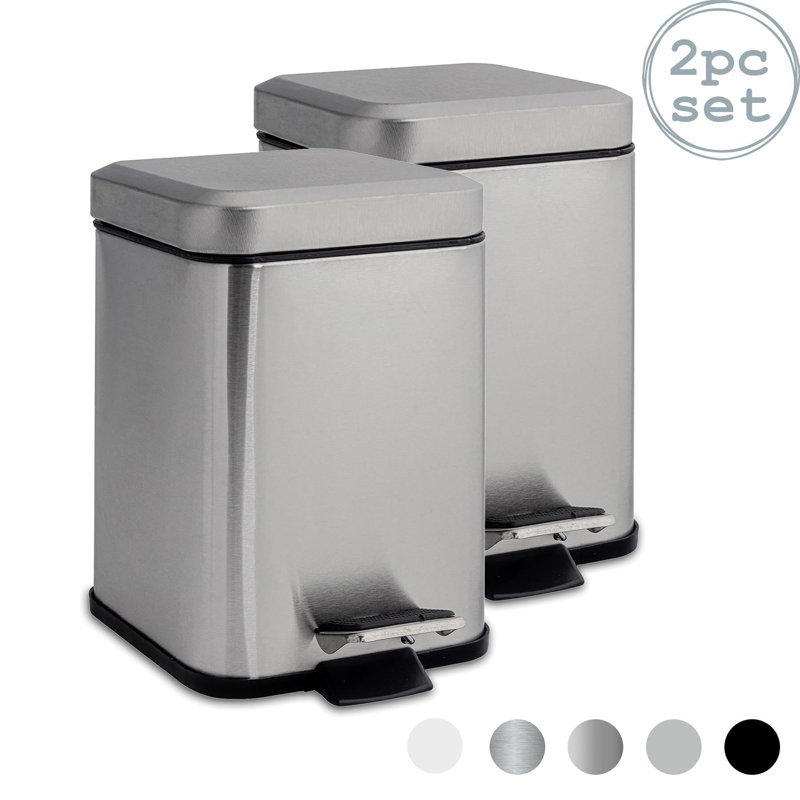 Harbour Housewares 3L Square Bathroom Pedal Bins, Brushed