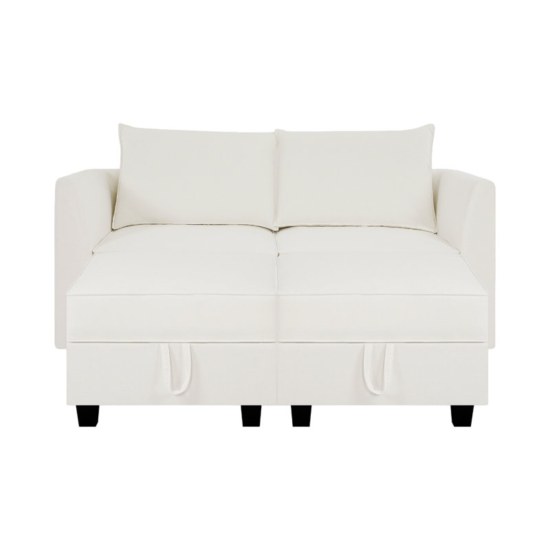 Causeuse modulaire avec canapé-lit double Baharé, Duvet 100 % lin blanc