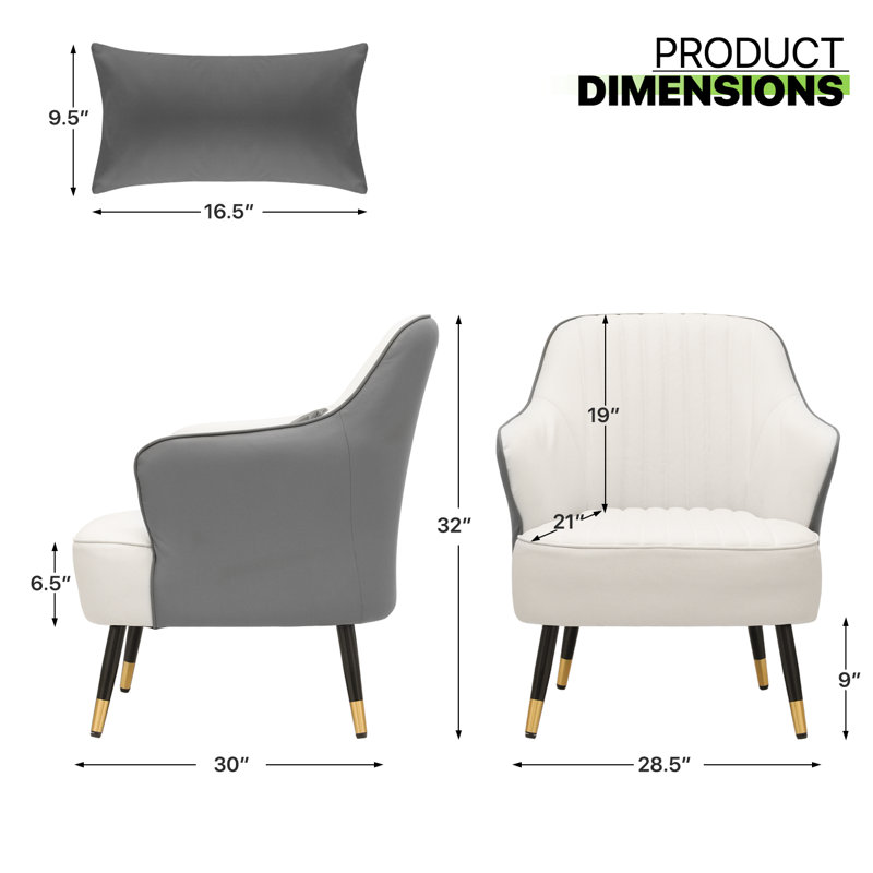 Menisha Upholstered Accent Chair for Bedroom, White/Grey Leathaire